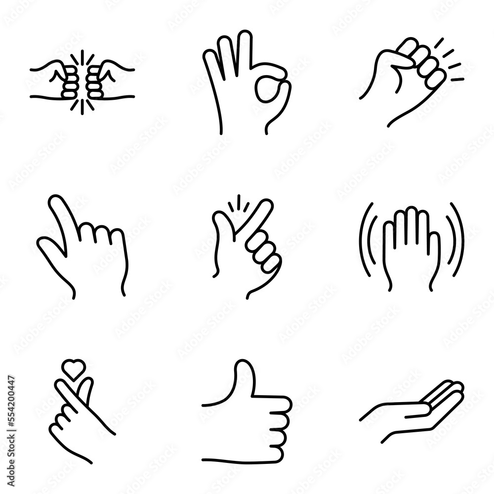 Hand gesture icons set, isolated on white background. Hand gesture icons set, isolated on white background.