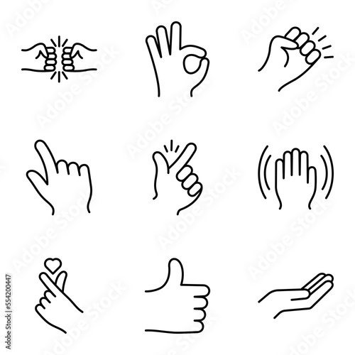 Hand gesture icons set, isolated on white background.