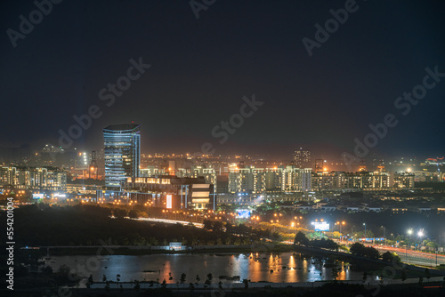 HO CHI MINH, VIETNAM - November 11, 2022: Ho Chi Minh City at night, view to District 2, Thu Duc City, light trail, landmark 81