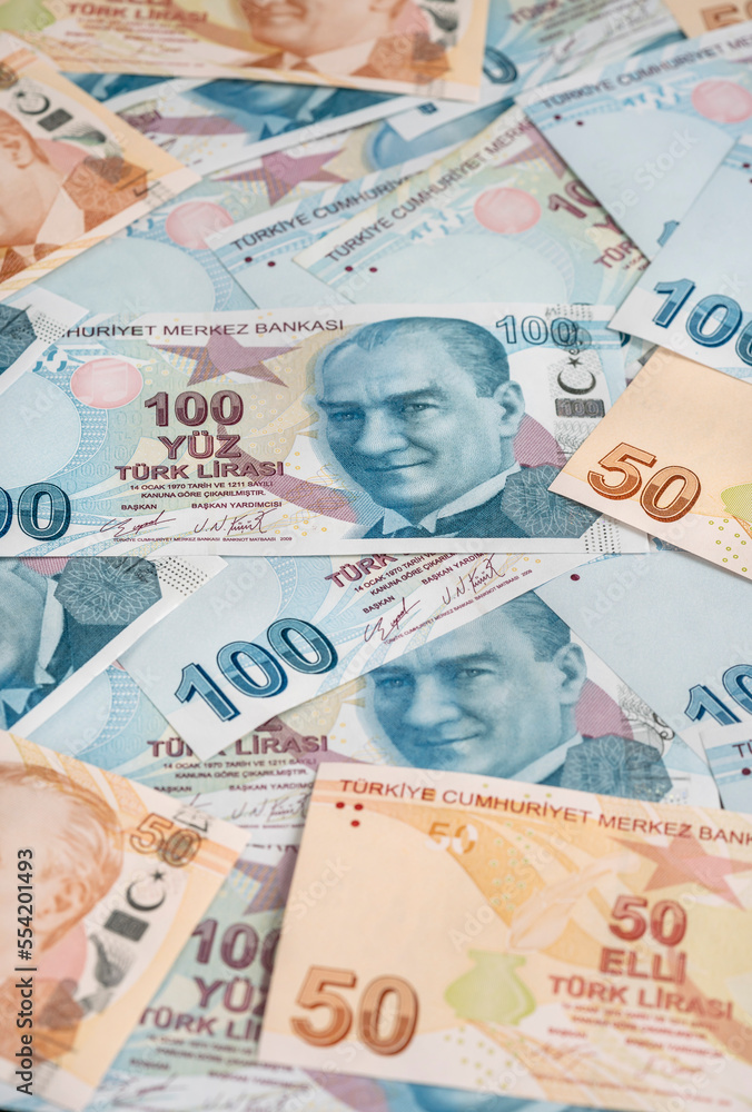 Obraz premium turkish lira banknotes background