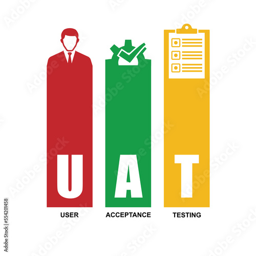 UAT icon. User acceptance testing acronym isolated on background vector illustration.