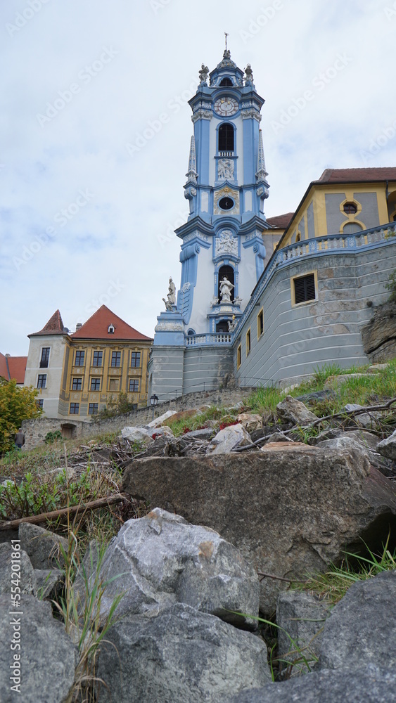 Durnstein in Austria with baroque blue tower