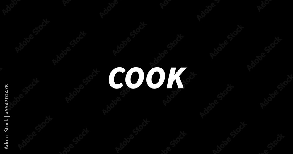 COOK text animation on black background. Modern text animation, written COOK COOK text animation on black background. Modern text animation, written COOK