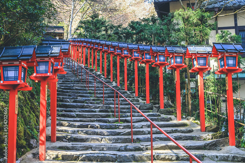 12 April 2012 red traditional light pole at Kifune shrine, Kyoto photo