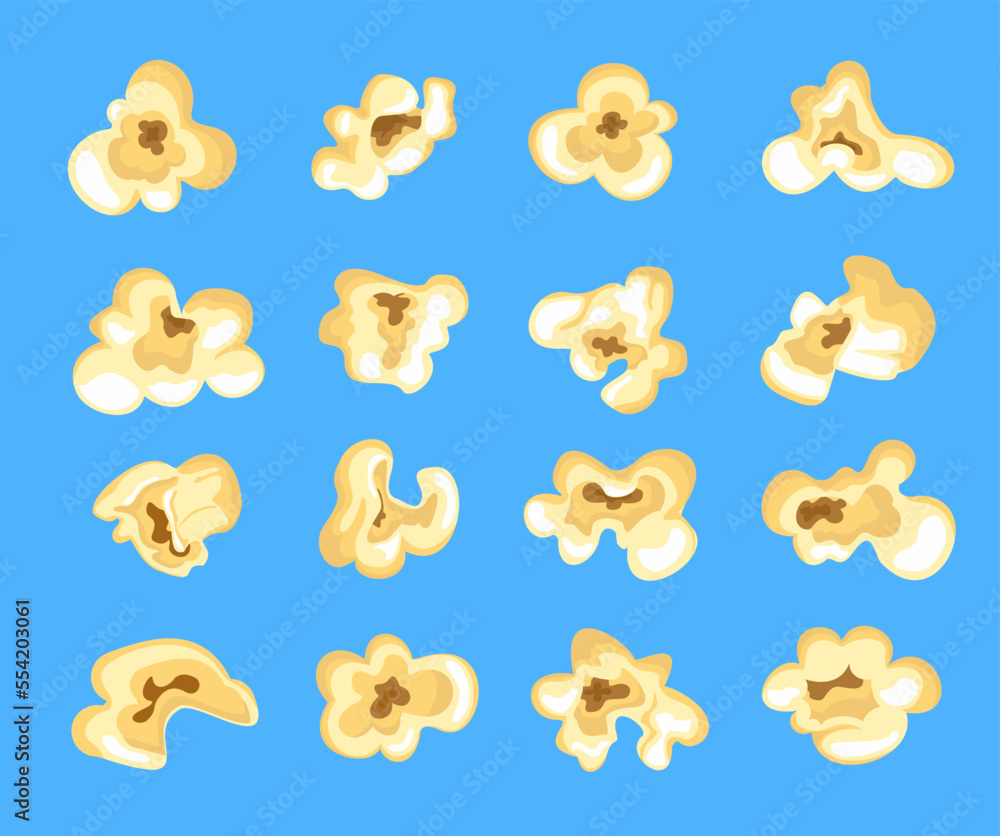 Cartoon kernels popcorn. Classic movie snack. Kernel salty pop corn ...