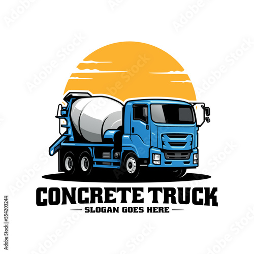 concrete mixer truck, construction vehicle illustration logo vector