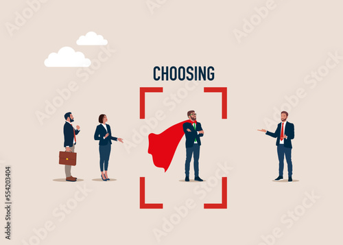 Choosing worker from group of businesspeople. Vector illustration.