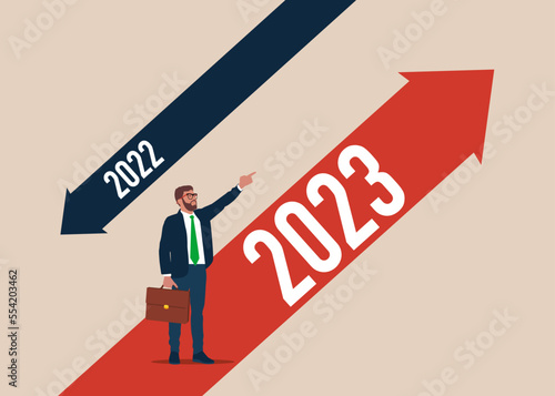 Business trend arrow to year 2023. Modern flat vector illustration