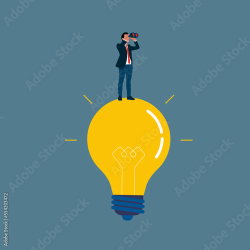 Successful vision with icon of businessman and binoculars. Symbol leadership, strategy, mission, objectives. Modern flat vector illustration.