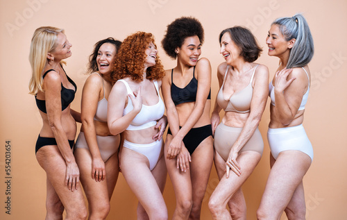 Beauty image of a group of women with different age, skin and body