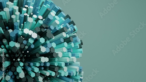 Multicolor abstract hexagonal geometric ball background 3D rendering illustration