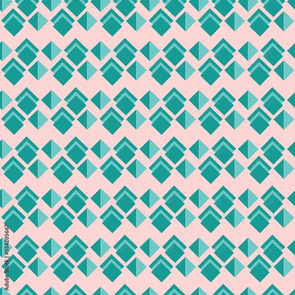 blue geometric diamonds with pink background seamless repeat pattern 