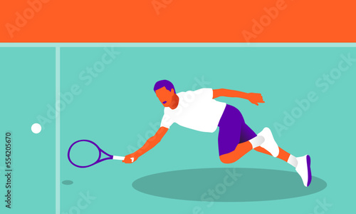 Young man playing tennis on court