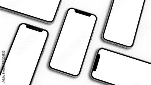 Smartphone mockup isolated with transparent screen png top view with shadows