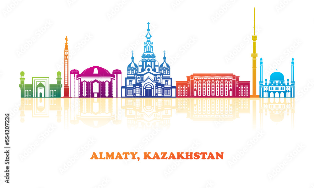 Obraz premium Colourfull Skyline panorama of city of Almaty, Kazakhstan - vector illustration
