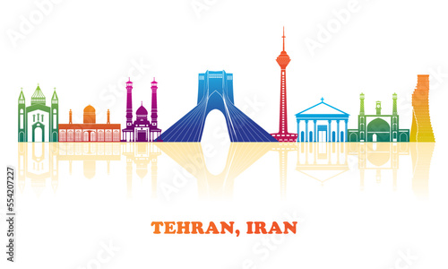 Colourfull Skyline panorama of city of Tehran, Iran - vector illustration