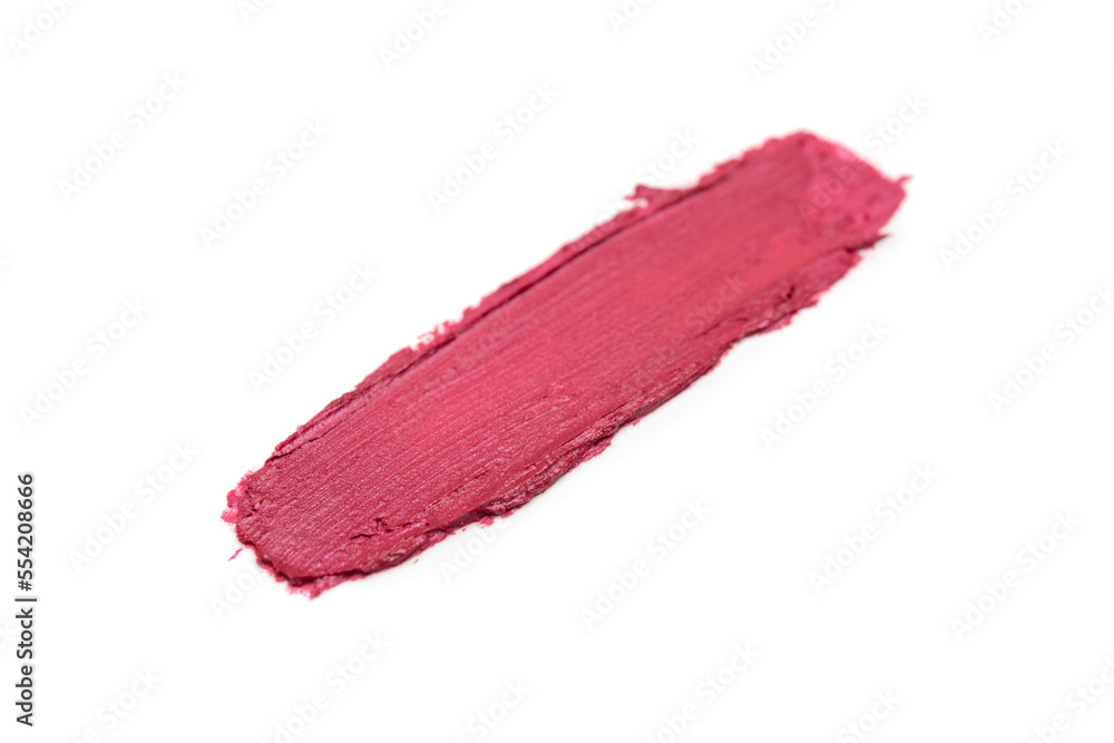 Red color lipstick stroke on white background    
