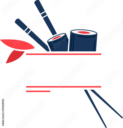 Sushi bar emblem, traditional japanese food, seafood restaurant, isolated on white, design, in cartoon style vector illustration.
