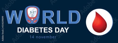 World diabetes day. International holiday and festival. November 14 and autumn. Design element for greeting card. Health care, mindfulness and regular check ups. Cartoon flat vector illustration