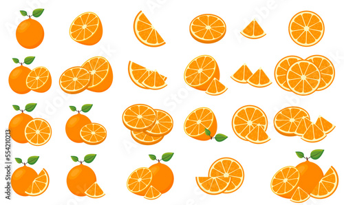 Vector image of an orange. The concept of healthy food and fresh fruit. Juicy fruits, orange snacks, vegetarian dishes. Delicious citrus.