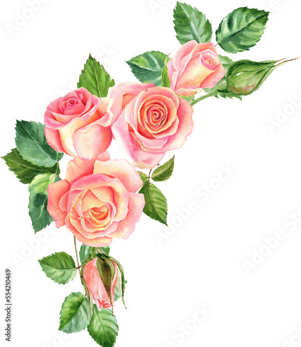 Watercolor rose flowers bouquets. Floral collection with flowers and leaves. Hand painted set of spring decorative design elements for banners, cards, wedding invitations © ElenaDoroshArt