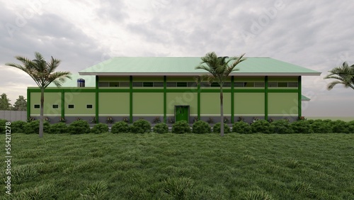 3d rendering and illustration hall indoor building with modern concept