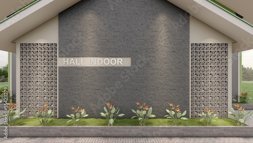 3d rendering and illustration hall indoor building with modern concept