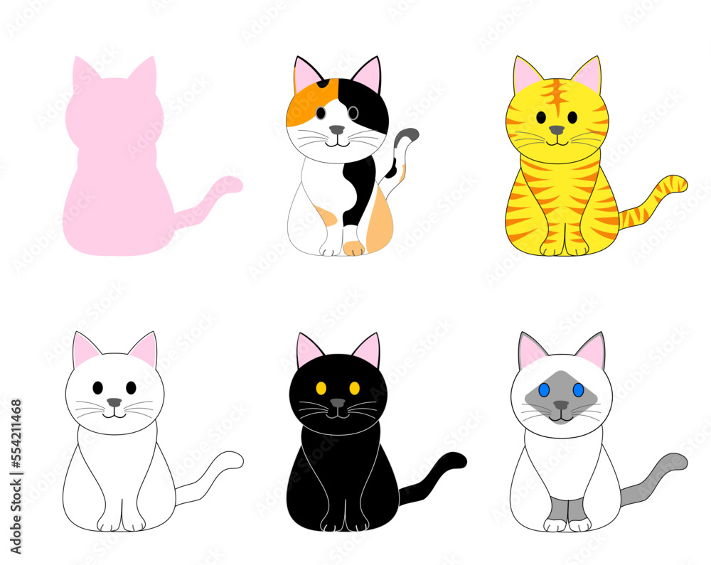 A set of cats with white background