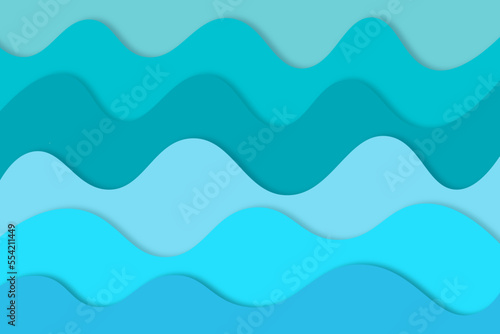 Blue background wave paper art design. Vector paper cut illustration.