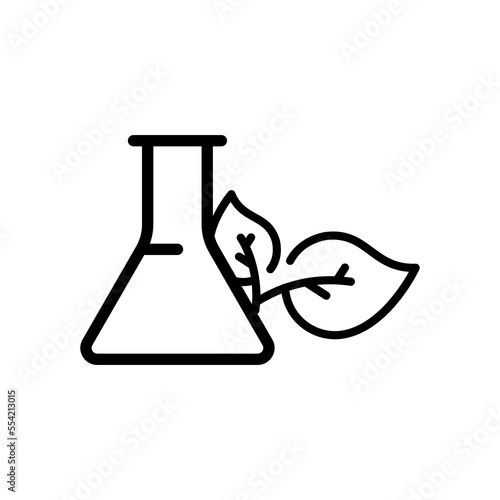 Flask with leaf line icon. Glass, test tube, scientist, science, research, man, plants, ecology, planet, careful handling, protection, conservation. Nature concept.