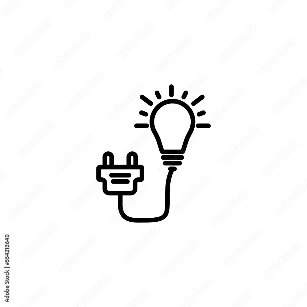 Light line icon. Socket, wire, wiring, lighting, landscaping, house, room, night, bright, light bulb, glass, socket. Construction concept. Vector black line icon on white background Light line icon. Socket, wire, wiring, lighting, landscaping, house, room, night, bright, light bulb, glass, socket. Construction concept. Vector black line icon on white background