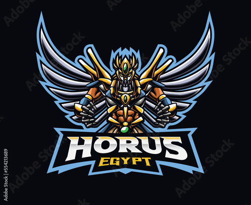 Sci-fi Egypt Horus mascot logo design. Futuristic Horus god mythology vector illustration