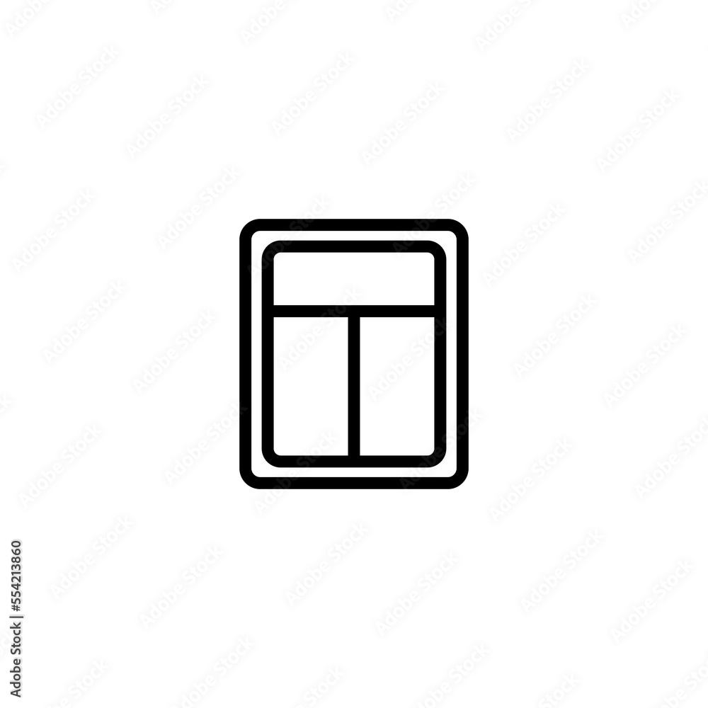 Window line icon. New building, work, glass, plastic, soundproofing, heat, houses, design. Construction concept. Vector black line icon on white background Window line icon. New building, work, glass, plastic, soundproofing, heat, houses, design. Construction concept. Vector black line icon on white background
