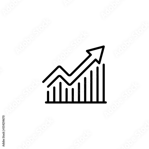 Graph line icon. Line chart, trend, profit, growth, increase, arrow, strategy, trade, sales, purchases, shares, prices, investments. Finance concept. Vector black line icon on white background