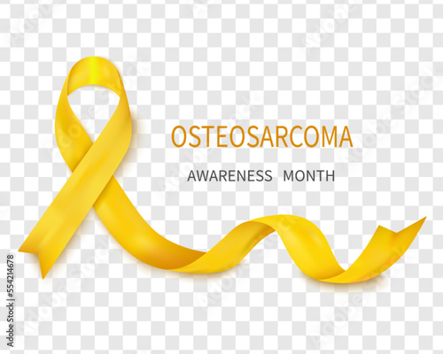 Vector illustration of osteosarcoma cancer awareness tape, isolated on a transparent background. Realistic vector yellow silk ribbon with loop.Design for the poster.