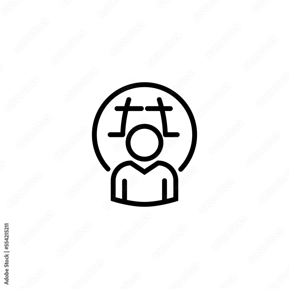 Man line icon. Goal, coin, speech bubble, clock, world, place, goal, path, race, productivity, purpose, speed, business, productivity. Business concept. Vector black line icon on white background Man line icon. Goal, coin, speech bubble, clock, world, place, goal, path, race, productivity, purpose, speed, business, productivity. Business concept. Vector black line icon on white background