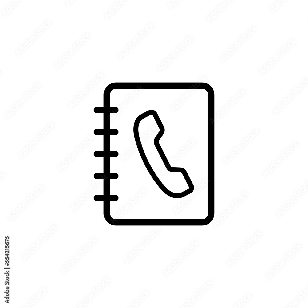 Note book line icon. Call, appeal, call, communication, unavailable, available, communication, help, call center, contacts, list. Communication concept. Vector black line icon on white background Note book line icon. Call, appeal, call, communication, unavailable, available, communication, help, call center, contacts, list. Communication concept. Vector black line icon on white background