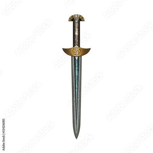 Antique steel sword Medieval weapon clipart object isolated on white background. 