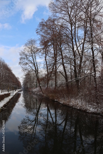 Trees and river in Munich in winter