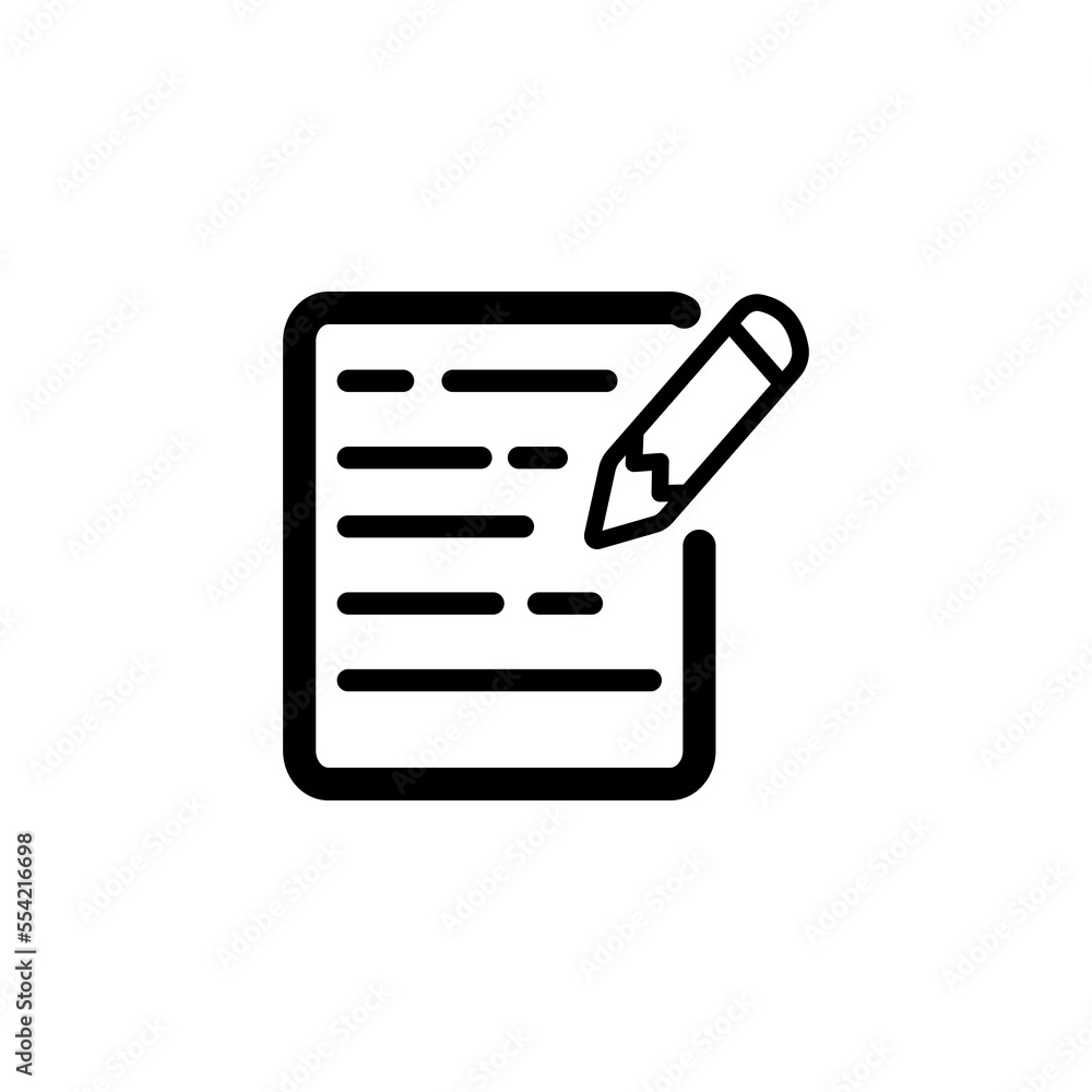 Notepad line icon. Pen, sketch, draft, book, study, student, manuscript, college, diary, ideas, business. knowledge concept. Vector black line icon on white background Notepad line icon. Pen, sketch, draft, book, study, student, manuscript, college, diary, ideas, business. knowledge concept. Vector black line icon on white background