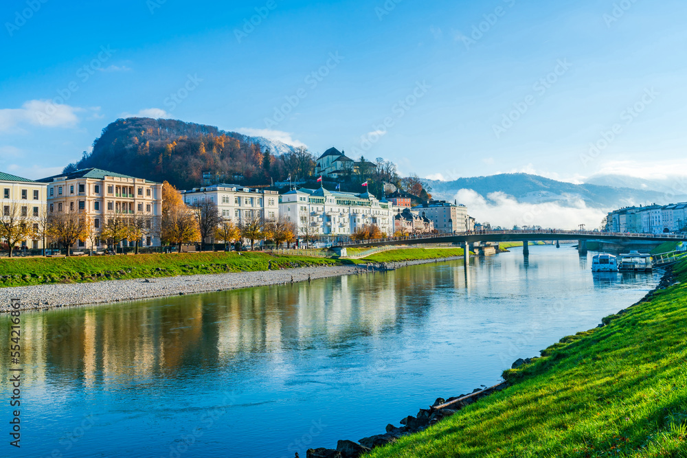 View across the River Salzach in Salzburg, Austria