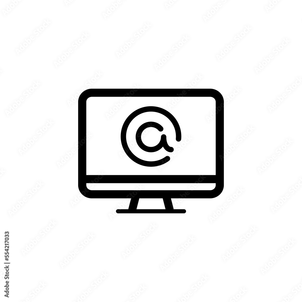 Computer line icon. Browser, mail, internet, sites, domain, information, programming, code, knowledge. Technology concept. Vector black line icon on white background Computer line icon. Browser, mail, internet, sites, domain, information, programming, code, knowledge. Technology concept. Vector black line icon on white background