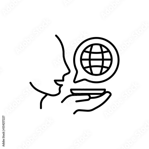 Translator and person line icon. Translation, text, letters, smartphone, communicative communication, languages, online service, app. understanding concept. Vector black line icon on white background