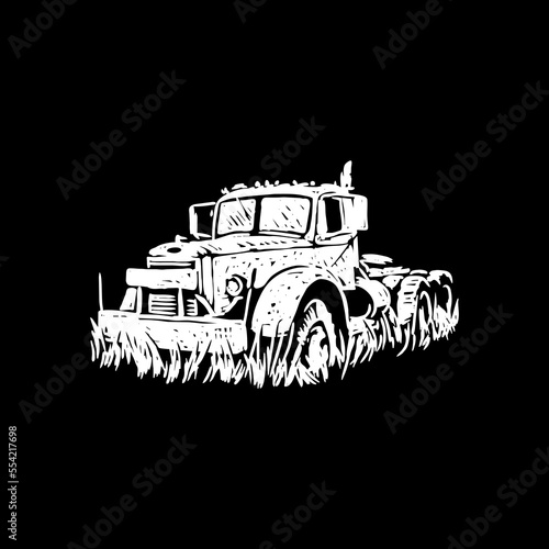 Vector of junkyard truck on black background. use for illustration and t shirt