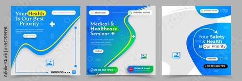 Healthcare social media post for hospital clinic promotion or square flyer web banners