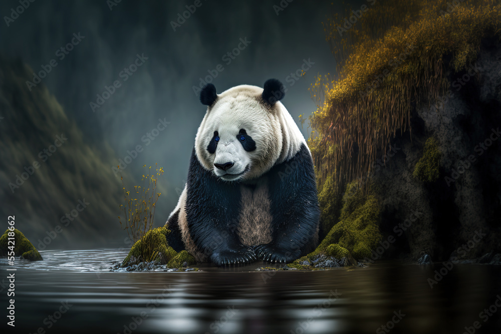 Giant panda in natural habitat. The giant panda is Endangered species