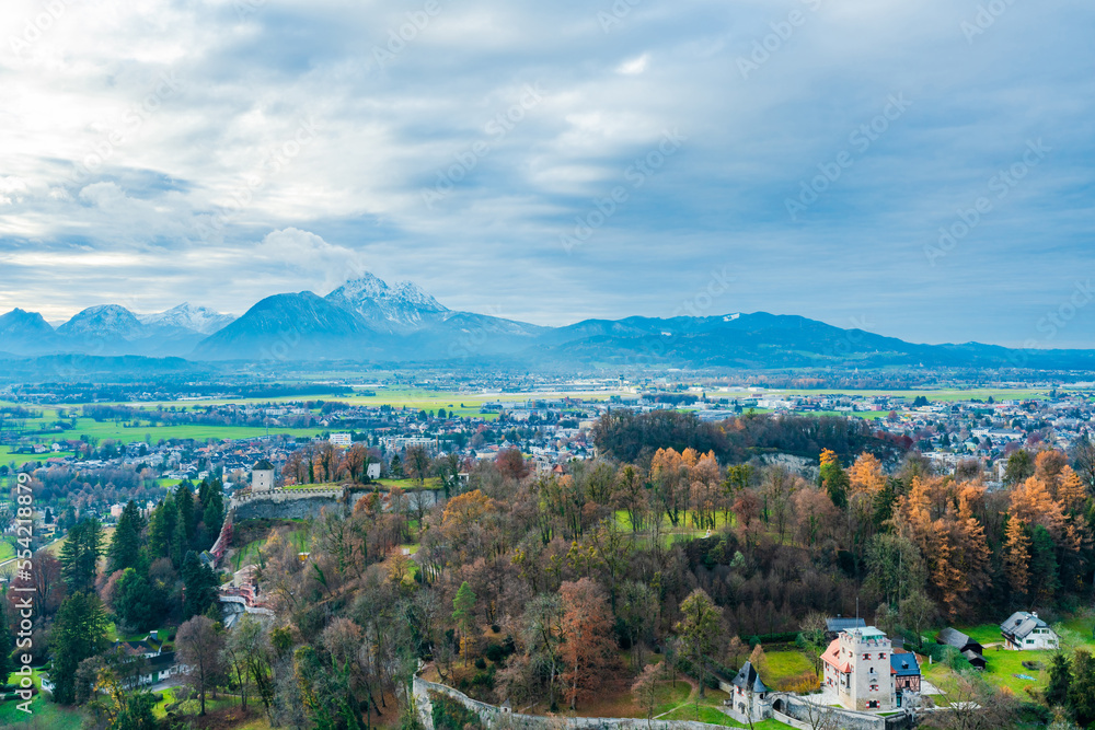 Aerial view of countryside around Salzburg, Austria