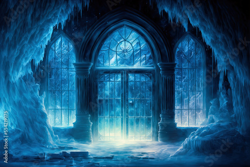 Inside the mysterious ice castle. Digital artwork	 photo
