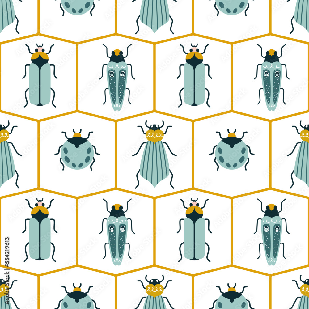 Geometric pattern with insects in rhombuses