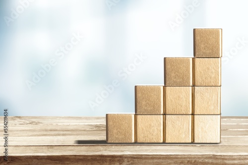Set of wooden cubes blocks on the desk